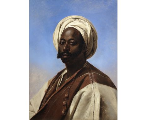 Eugène Verboeckhoven (Belgian, 1799-1881)Portrait of a man in a white turban with wax seal, stamped 'Succession Verboeckoven 