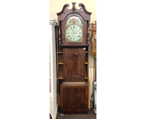 Antique mahogany cased 8 day moon roller Grand Father clock by Duckett stoke 