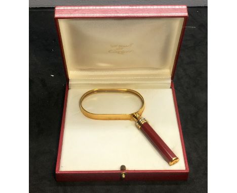 Les Must De Cartier Cartier Trinity rare vintage loupe magnifying glass original box gold plated red enamel handle 