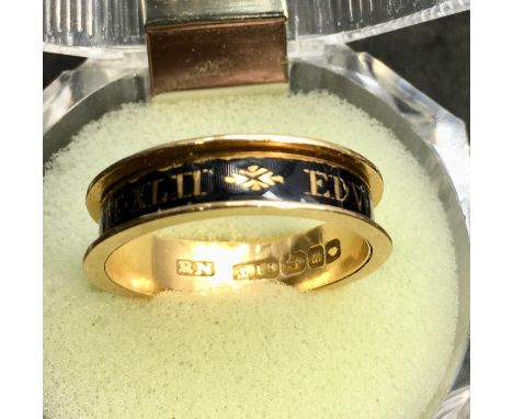 Antique 18ct gold and enamel georgian mourning ring Full 18ct gold hallmarks ring in good condition light age related edge en