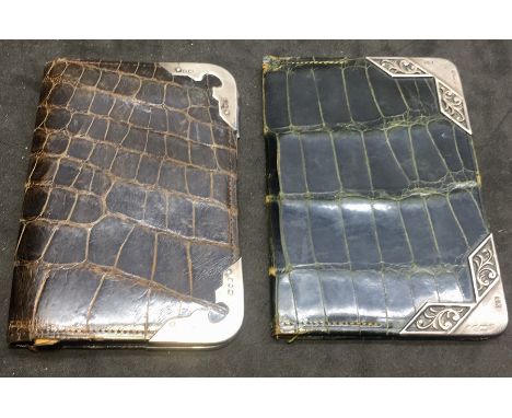 2 Vintage silver mounted wallets used condition each with silver hallmarked corners leather interiors one in need of repair 