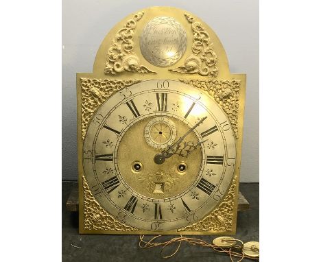 Antique circa 1710 8 day brass face arch dial grandfather clock movement by Joseph Alsop East Smith Field  London listed in G