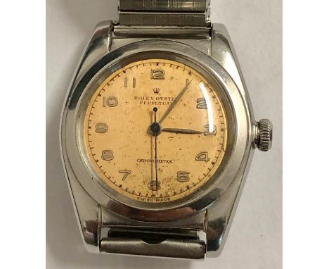 Rolex oyster perpetual chronometer bubble-back  in steel men’s watch, watch is ticking but no warranty given case measures ap