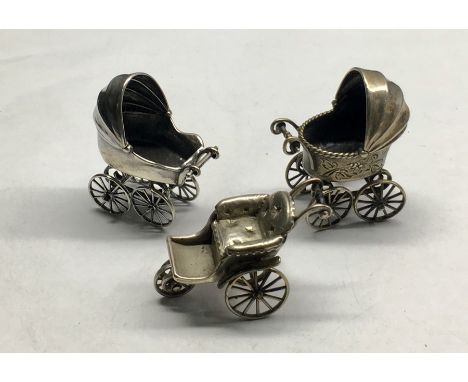 3 Vintage Dutch silver miniatures 2 with small Dutch silver hallmarks 