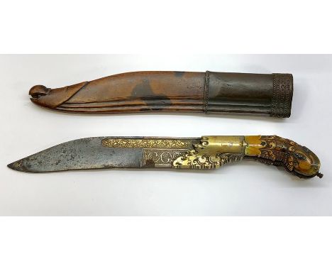 18th Century Pia Ketta dagger with original scabbard blade with silver and metal inlay measures approx overall length approx 