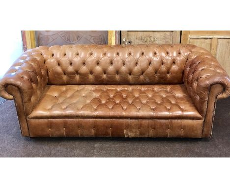 Retro brown leather Chesterfield sofa 3 seater 