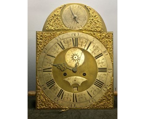 Antique circa 1749 8 day brass face arch dial grandfather clock movement by William Sharplin London listed in G.H.Baillie  wa