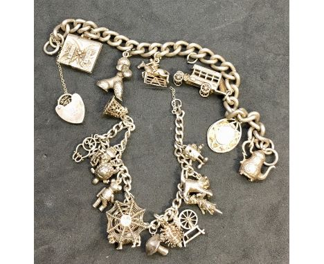 2 Vintage Silver charm bracelets total silver weight approx 95g