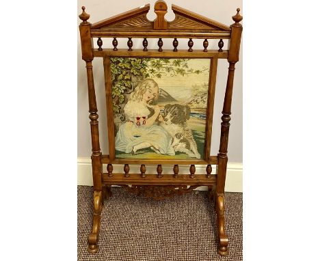 Victorian burr walnut fire screen central panel embroidered measures approximately  Width 23 Inches, Height 41 inches
