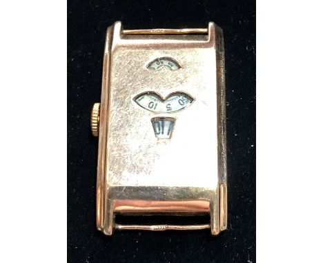 1930s Gents  9ct Gold Vintage jump hour wristwatch watch winds and ticks case measures approx 39mm by 21.5mm 