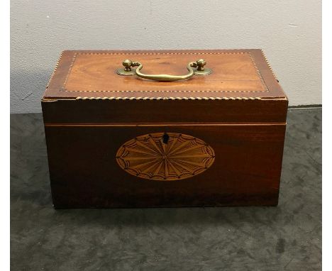 Antique mahogany tea caddy box shell inlaid front 