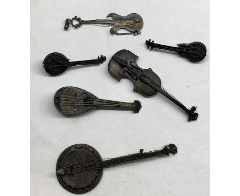 Vintage Dutch silver miniature musical instruments  all with small Dutch silver hallmarks and in original uncleaned condition