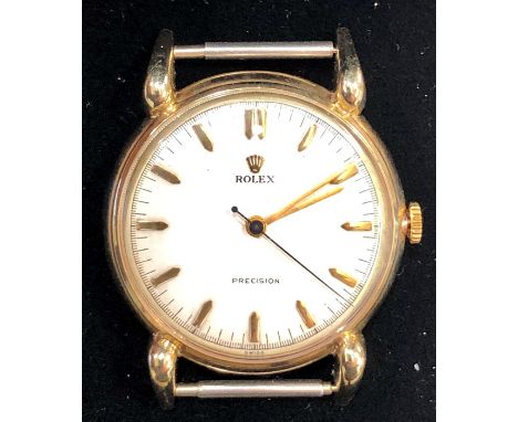 Vintage 9ct gold Rolex precision wristwatch winds and ticks case measures approx 33mm  dia not including lugs or winder full 