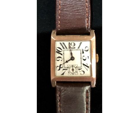 Vintage 9ct gold gents wrist watch .winds and ticks but no warranty given case measures approx 33mm by 26mm not including win