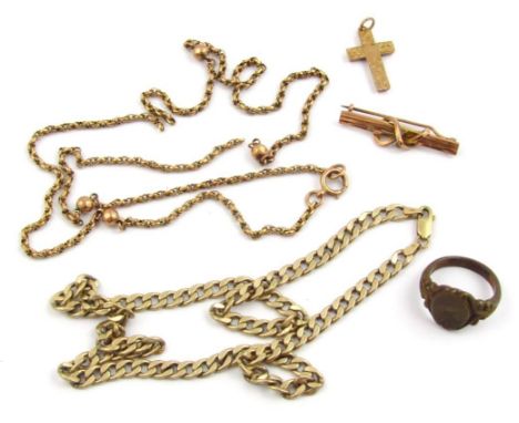 Various items of 9ct gold and other jewellery, to include a 9ct gold crucifix pendant, a 9ct gold bar brooch, a ball chain (A