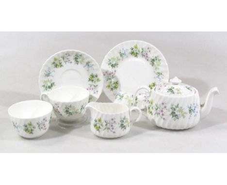 A Minton Spring Valley bone china bachelor's tea service, comprising teapot, 12cm high, cup, saucer, side plate, sugar bowl a