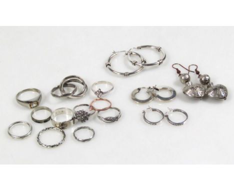 Various silver and other jewellery, to include a quantity of dress rings, some stone set, silver buckle ring, various drop ea