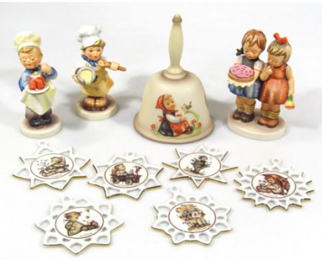 Various Goebel Hummel figures, to include Millennium 2000 Boy Chef, 12cm high, two others, a hand bell, six piece star shaped