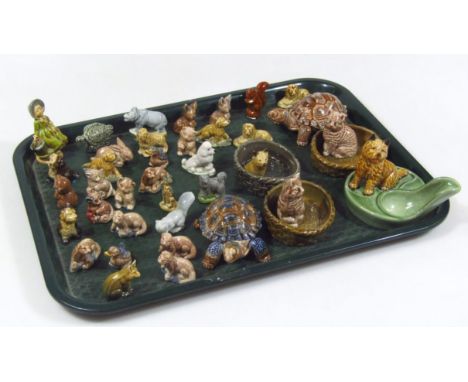 Various Wade Whimsies and other figures, to include large size pieces, dog pipe rest 7cm high, basket animals, Whimsies to in