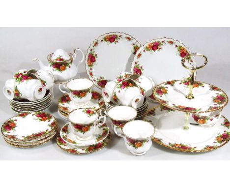 Various Royal Albert Old Country Roses and similar teaware, to include miniature teapot, 13cm high, part cake stand, cups, sa