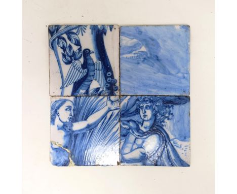 A Delft tile, decorated a bird, 13 cm wide, and three others similar (4)various losses as you would expect - see images 19th 