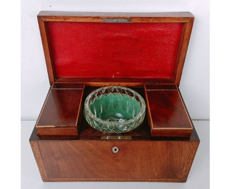 A 19th century mahogany tea caddy, the hinged lid to reveal two compartments and a mixing bowl, 25 cm wide, and a&nbsp;Rotary