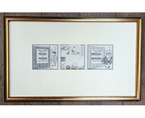 R Wootton, cartoon, Possibles V Probables, 9 x 26 cm, Chris Beetles gallery label verso