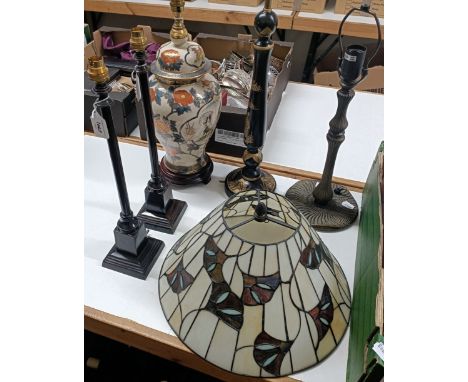 A Tiffany style lamp, lacking mount for shade, a pair of table lamps and a lacquered table lamp (4)Pair of lamps-Height 48 cm