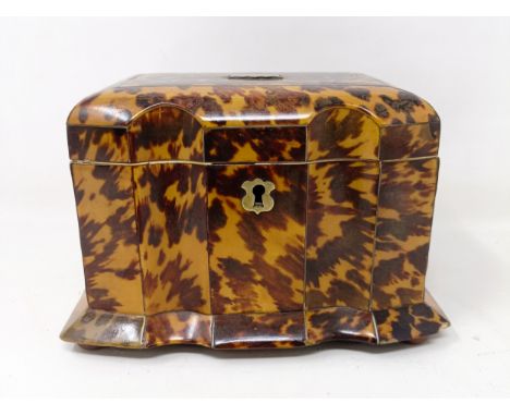 A 19th century tortoiseshell tea caddy, with an ivory inlaid rim, 18 cm wide&nbsp; Ivory Exemption Certificate Number MXLQQN6