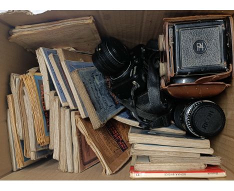 A Rolleicord box camera, other cameras, lenses, and Ordnance Survey maps (box)Images on.