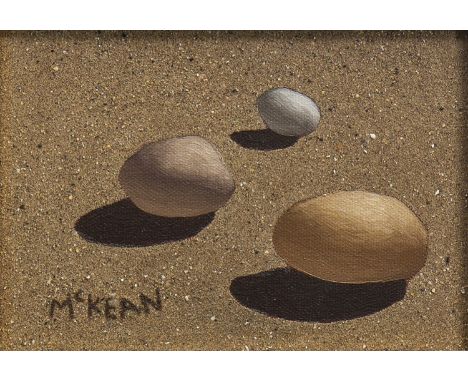 * GRAHAM MCKEAN, THREE PEBBLES oil on canvas, signed 12cm x 18cm Framed