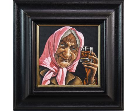 GRAHAM MCKEAN, NIPPY SWEETIE oil on canvas, signed 25cm x 25cm Framed