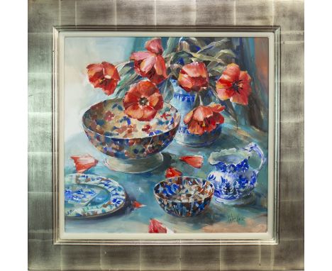 * ETHEL WALKER (SCOTTISH b 1941), DUTCH TULIPS oil on board, signed 60cm x 60cm Framed and under glass