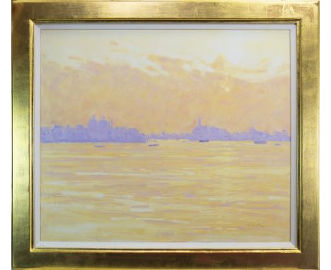 * GEORGE DEVLIN RSW RGI RBA ROI ARWS FRSA (SCOTTISH 1937 - 2014), SUNRISE VENICE oil on canvas, signed 86cm x 101cm (approxim