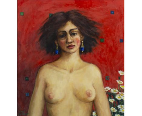 * MARY GALLAGHER (SCOTTISH b 1953), PORTRAIT OF A LADY oil on board, signed 63cm x 58cm Mounted, framed and under glass