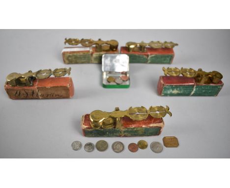 A Collection of Five 19th Century Brass Sovereign and Half Sovereign Scales in Original Cardboard Boxes together with a Small