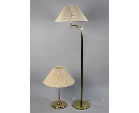 A Modern Brass Standard Lamp with Hinged Top Adjustment Together with a Similar Brass Table Lamp 