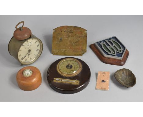 A Collection of Various Items to Comprise Desktop Compass, Ansonia Clock, Shield Plaque Leyland Motors Plaque etc 
