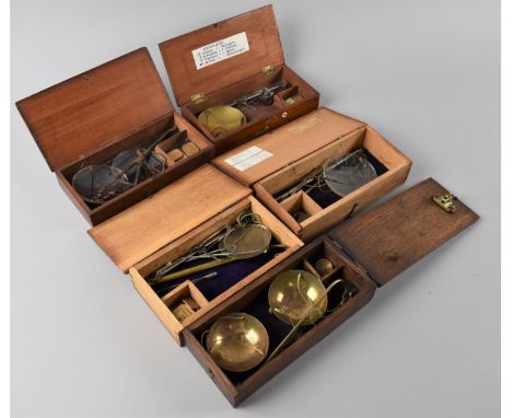 A Collection of Five 19th Century and Later Cased Sets of Apothecary or Jewellers Pan Scales, Some with Weights 