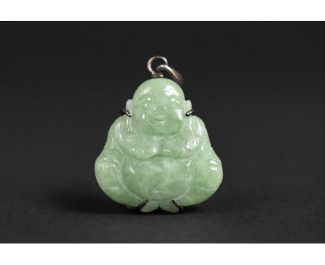 A Jade and Silver Mounted Buddha Pendant, 2.5cm high 