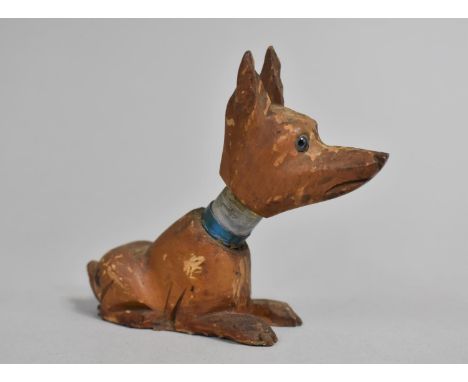 A Vintage Cast Wooden Novelty Desktop Table Lighter in the Form of a Dog, 11cm Long 