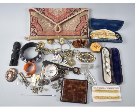 A Collection of Various Curio Items to Comprise 19th Century Chinoiserie Handle/Item, Champleve Belt Buckle, Coin Purse, Cost