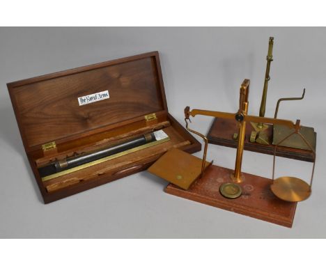 A Collection of Two Parts Set of Postage Scales Together with Cased Roller Ruler 