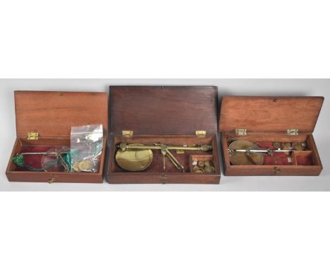 A Collection of Three Mahogany Cased 19th Century Apothecary or Jewellers Pan Scales 