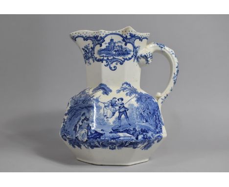 Large Blue and White Mason's Ironstone China Jug of Gothic Form Having Stylised Dragon Handle and Decorated with Georgian Gar