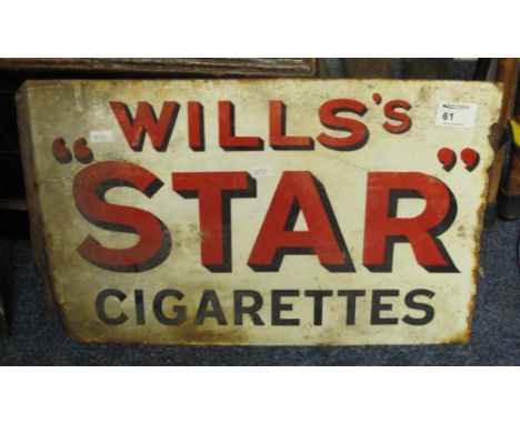 Will's's star cigarettes enamel shop sign with 'Will's's Wild Woodbine' cigarettes verso. 