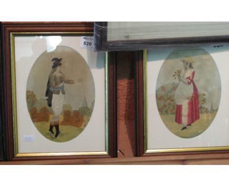 Pair of 18th Century silk needlepoint portrait studies of a country gentleman and lady.  Modern frames and glazed. (2)