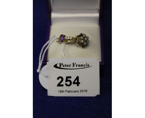 A 9ct gold seed pearl ring together with a 9ct gold Amethyst ring with box