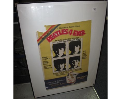 Two early 1980s Beatles no. 4 .... Rock audio visual concert posters together with a watercolour sketch of Jimi Hendrix and a