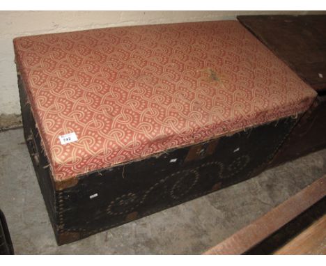 Vintage pine trunk with fitted candle box and brass stud work to the exterior.